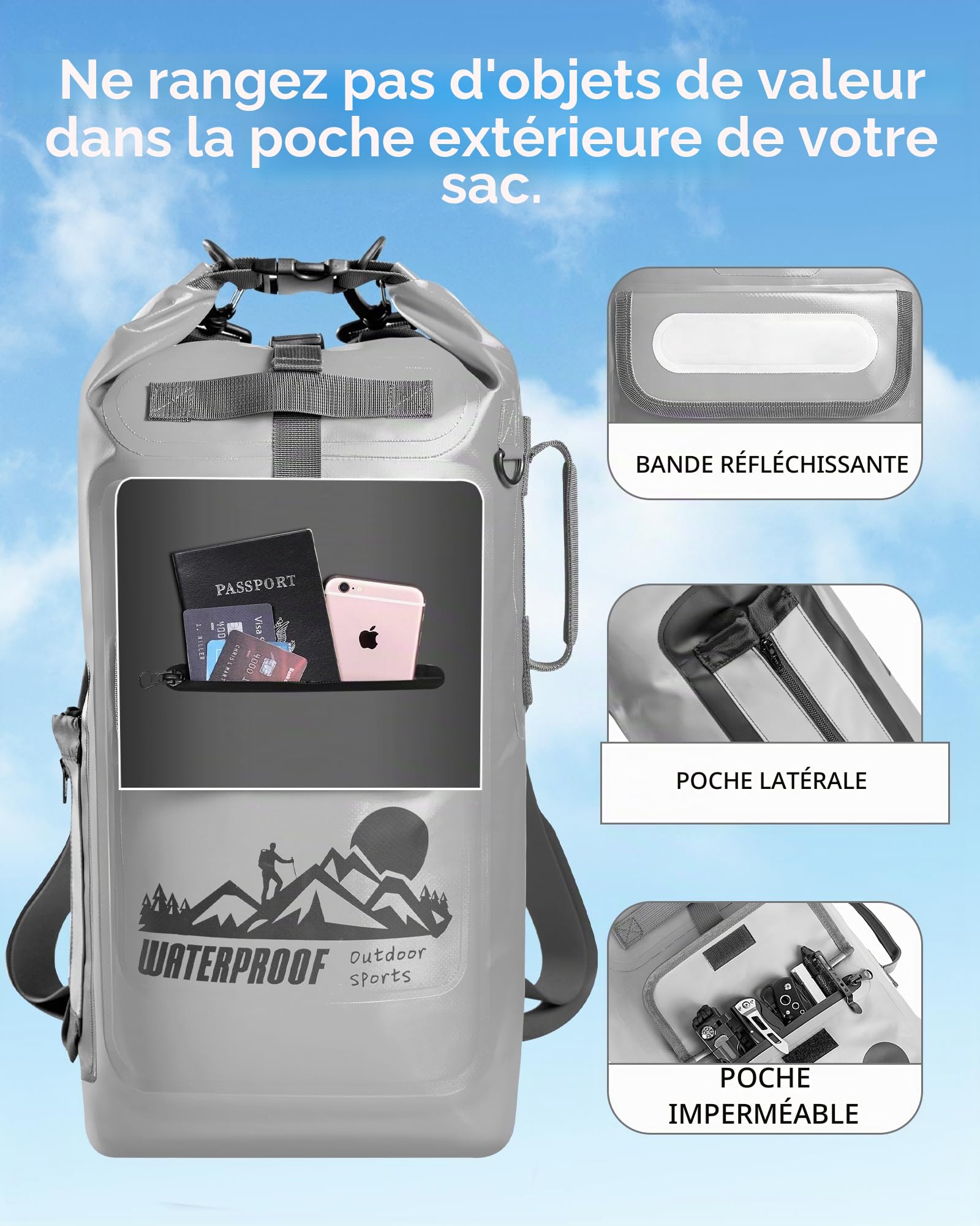 IDRYBAG Sac à dos flottant étanche 20/30/40l, forme kayak