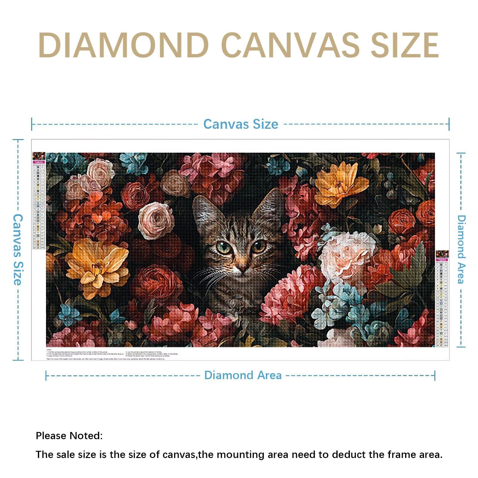 Diamond Painting Grande 180x90cm Gato Diamond Painting Adultos, DIY Flor Pintura de Diamante Manualidades Adultos, 5D Cuadrado Rhinestone Bordado Punto de Cruz Art para Home Decoration Regalo 0J-785