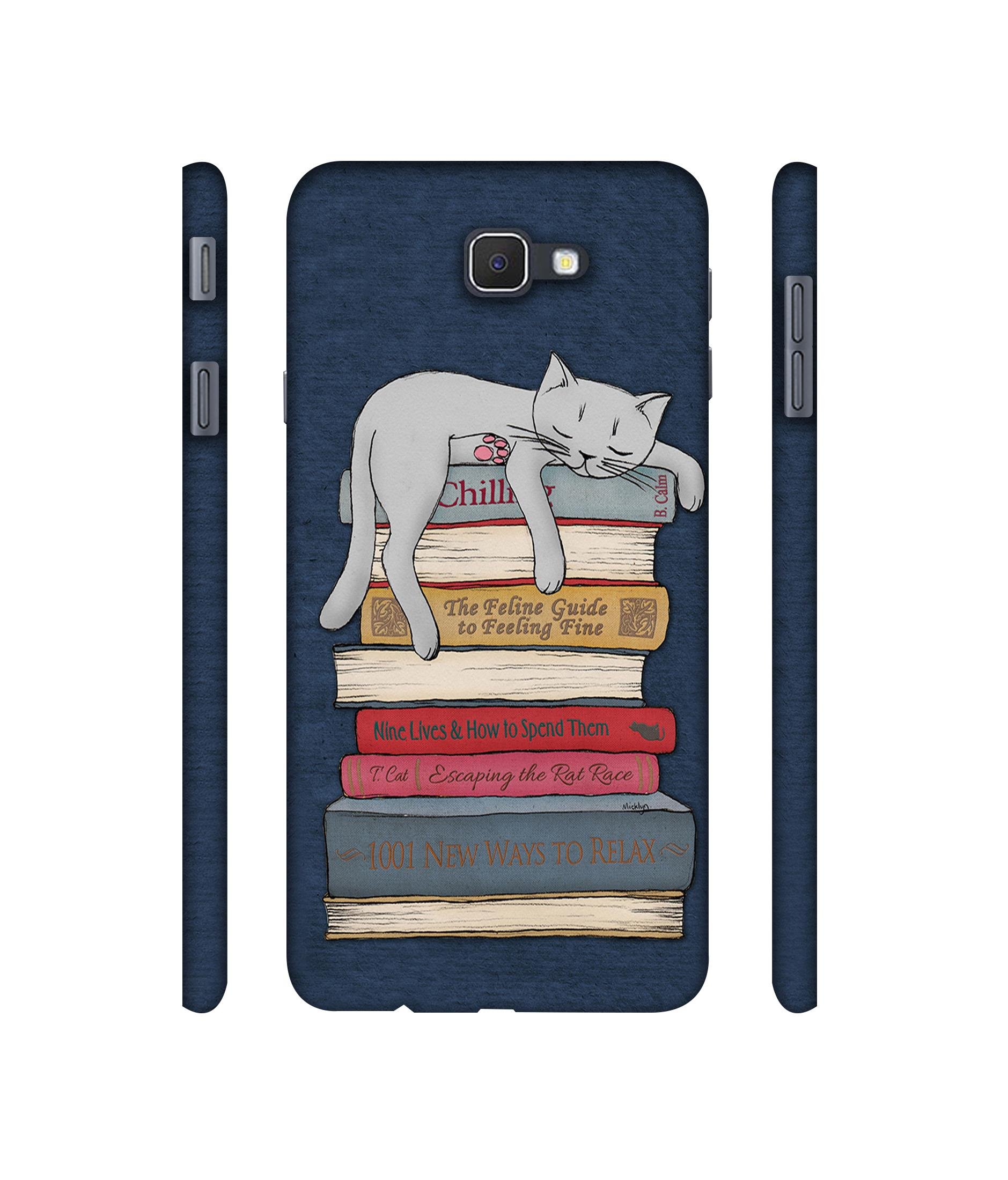 NattyCase Cat Sleeping On The Books Design 3D Printed Hard Back Case Cover for Samsung Galaxy J5 Prime