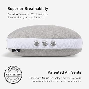Bedgear Flow Cuddle Curve Performance Pillow – Size 1.0 – Medium Soft Pillow – Neutral/Warm Sleeper – Hypoallergenic Washable Removable Cover For Lumbar/Side/Fushion
