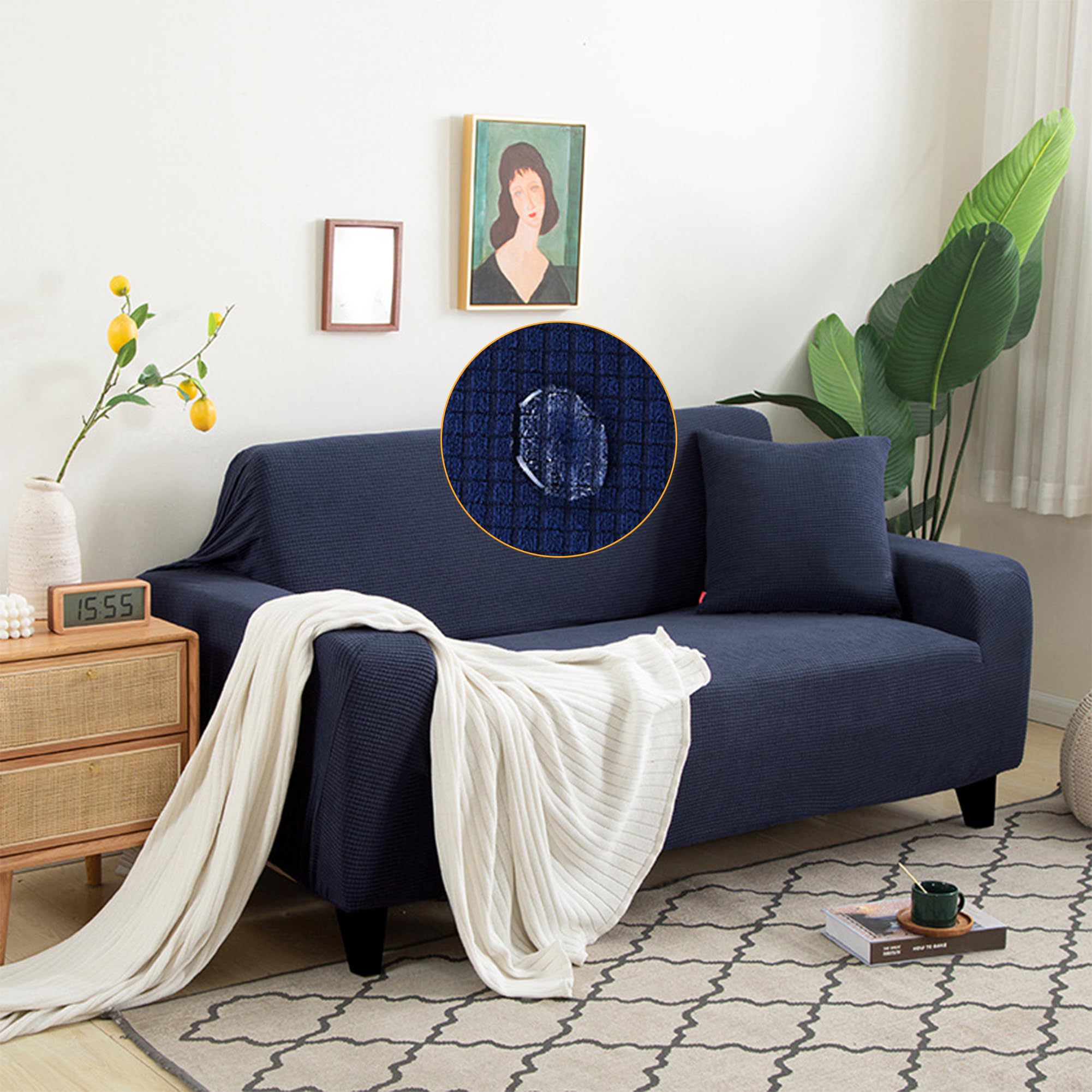 AYLFBFU Water Proof Corner Sofa Cover Easy Fit Elastic Fabric Stretch Couch Covers 3 Seater and 4 Seater Cat Pet Friendly, Chaise Sofa Cover for Pets and Kids, Navy Blue (2 pcs)