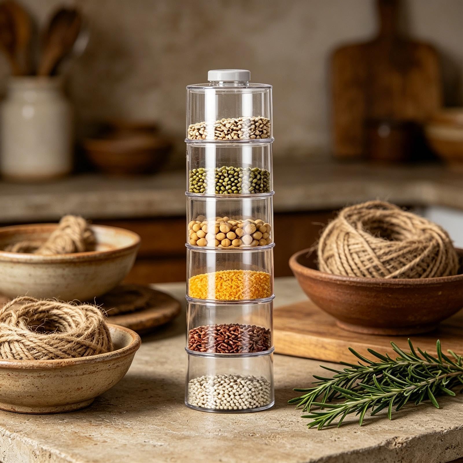 Recipientes de especias, paquete de 6 tarros apilables y portátiles para condimentos para encimeras de cocina, armarios, despensas, cocina en interiores y exteriores, uso en barbacoas