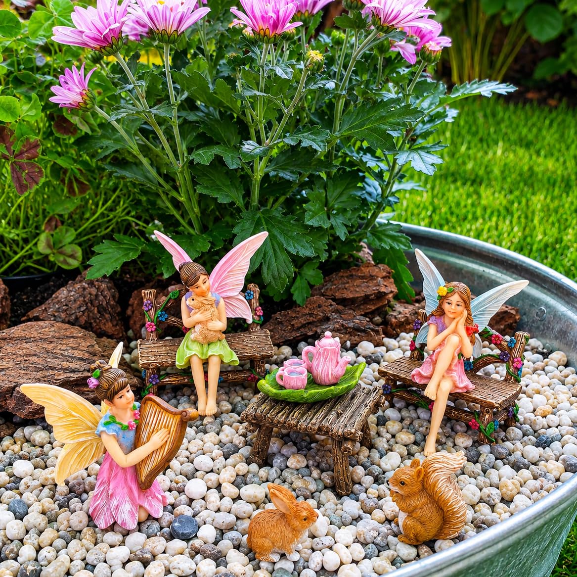 Mood Lab Fairy Garden – Miniatur-Figuren & Zubehör Starter-Set – Feengarten-Set mit 12 Stück – Outdoor- oder Hausdekoration