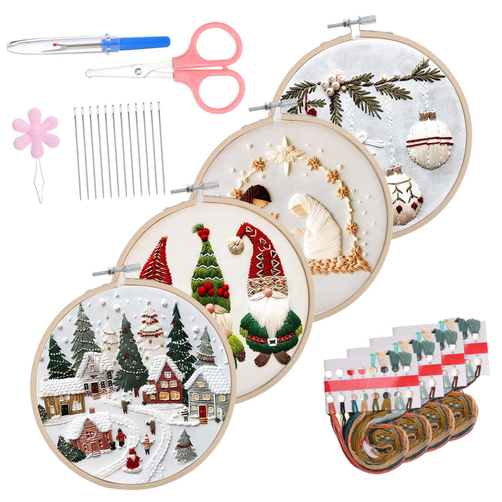 Hemobllo Kit de Bordado Navideño en Lino de Algodón para Principiantes y Aros de Bordado Patrones Variados Adecuado para Manualidades de Navidad