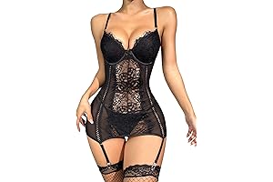 Seductive Lace Lingerie Dress and Stockings Set