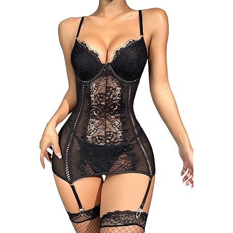 Seductive Lace Lingerie Dress and Stockings Set