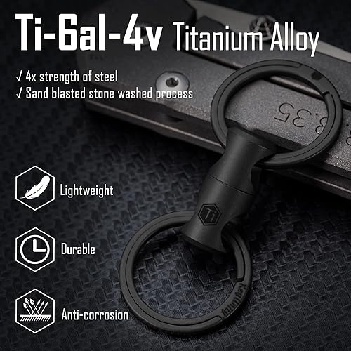 Miniatura 9 de KeyUnity KM04 Clip de llavero de mosquetón de titanio y llavero giratorio KA15BK de doble extremo