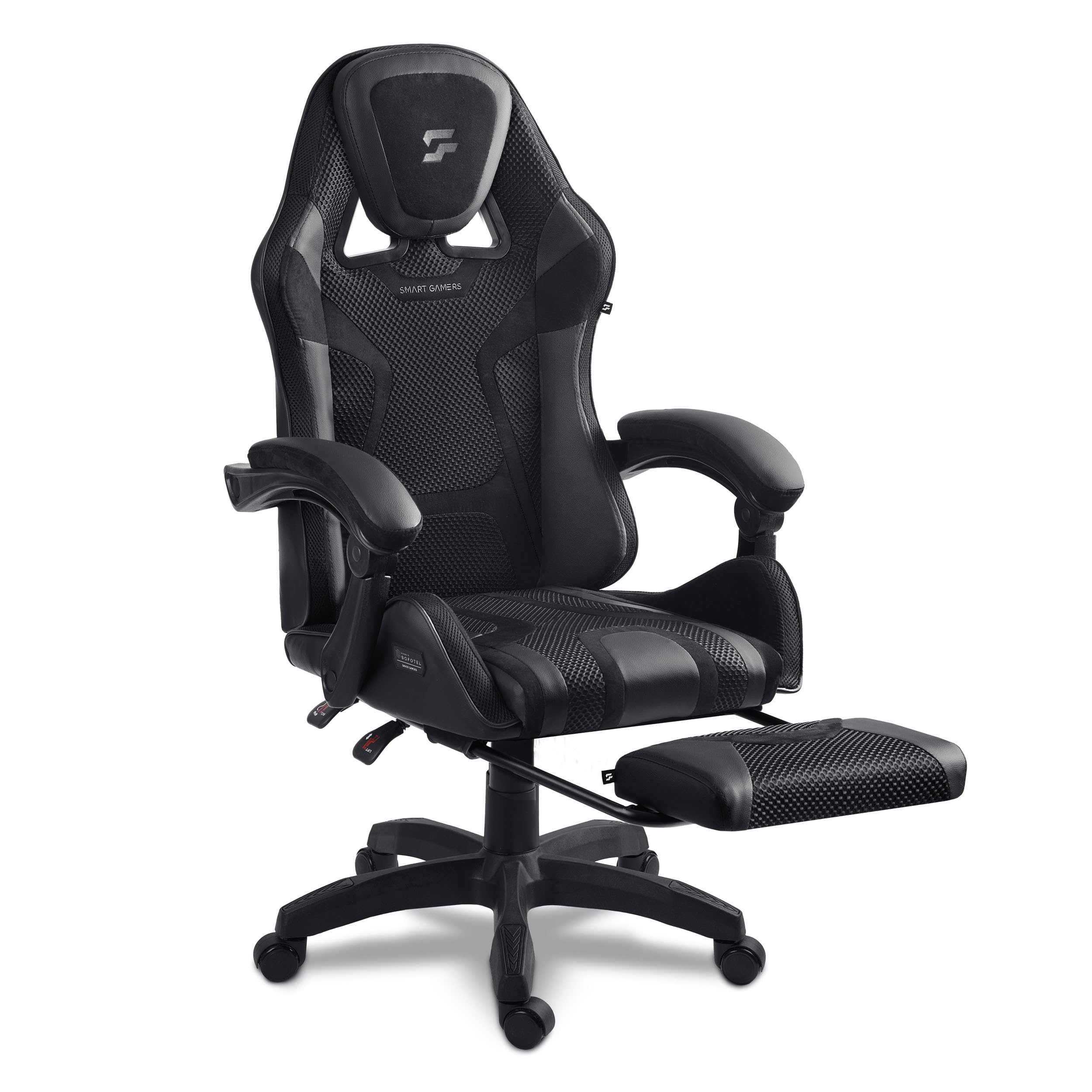 Fotel gamingowy - Ergonomiczne krzesło biurowe dla gracza - Z podnóżkiem kubełkowym - Regulowane i obrotowe - Do pracy, grania i relaksu - 120 kg - Czarny