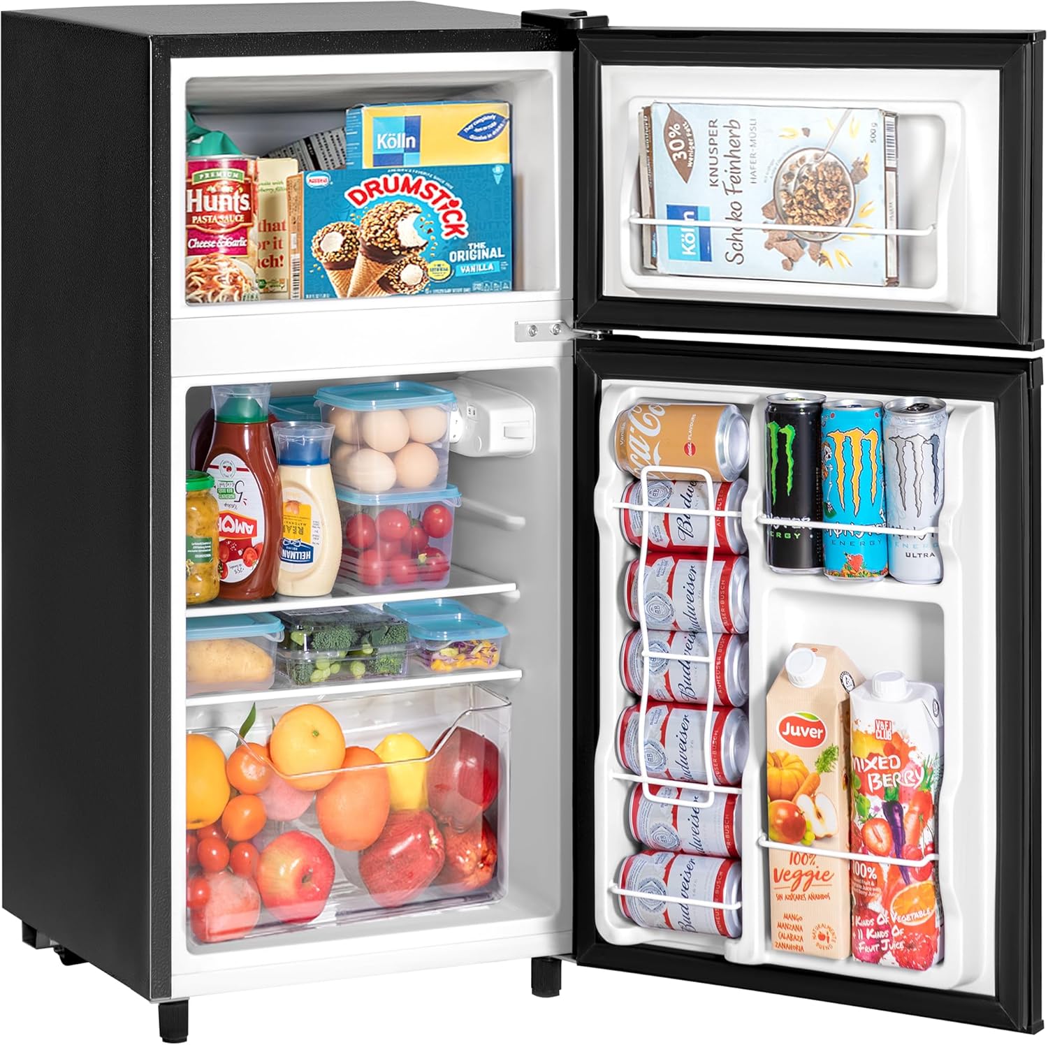 Double Door Refrigerator with Freezer, 3.5 Cu.Ft, Small Fridge with Freezer, 7 Settings Temperature Adjustable, Mini Refrigerator for Office and Apartment Bedroom Dorm(3.5 Cu.Ft, Black) Double Door Refrigerator with Freezer, 3.5 Cu.Ft, Small Fridge with Freezer, 7 Settings Temperature Adjustable, Mini Refrigerator for Office and Apartment Bedroom Dorm(3.5 Cu.Ft, Black)
