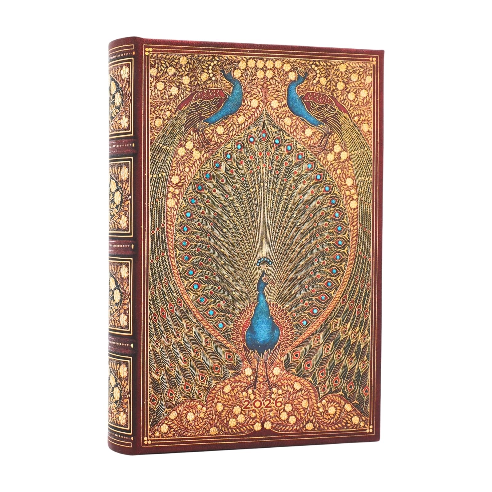 2026 Hafiz's Peacocks (Sangorski & Sutcliffe) Mini 12-month Day-at-a-Time Hardcover Flexi Dayplanner 2026 (Elastic Band Closure)