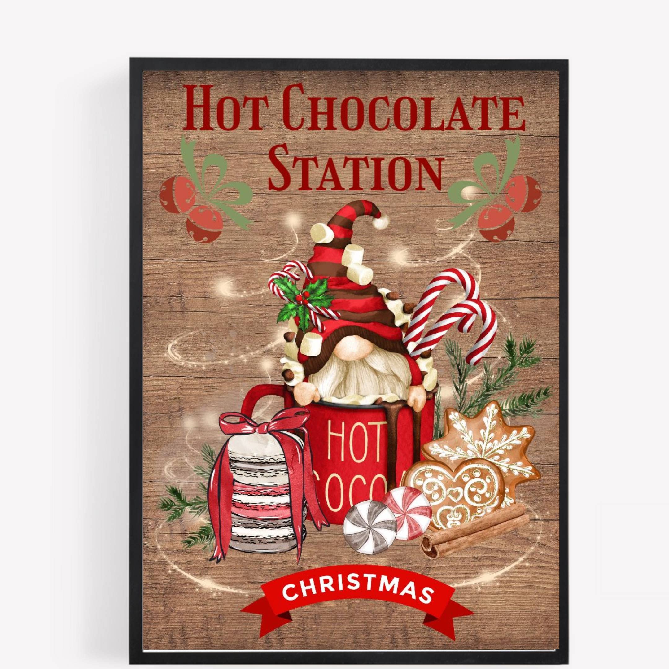 Gfc Red Gonk Gnome Hot Chocolate Station Merry Christmas Print Picture Poster Gift A4 Unframed Wall Art Home Decor Decorating