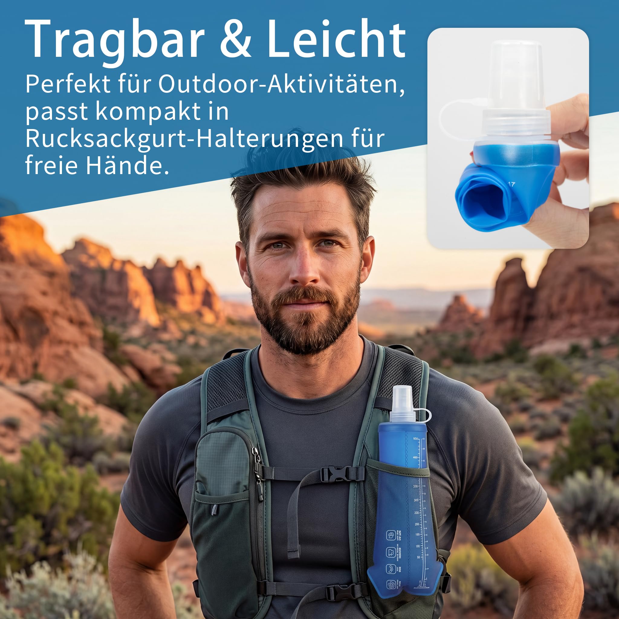 Lot De 2 Gourdes Pliables 500 Ml – TPU Souple Alimentaire, Valve Morsure, Sans BPA, 31 G – Pour Vélo, Randonnée, Jogging, Camping, Escalade – Eau 0-40°C, Anti-fuite