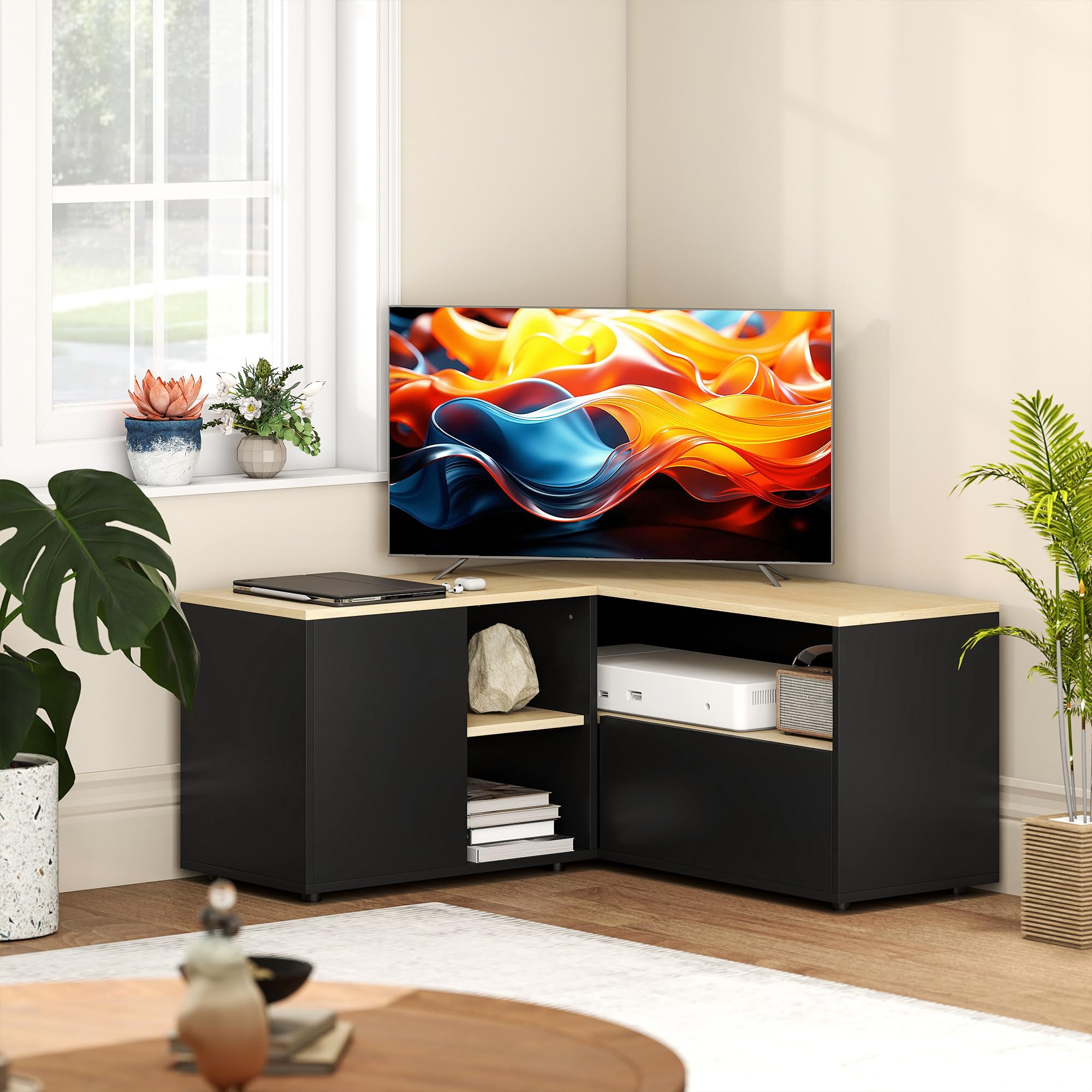HOMCOM Mobile TV Angolare con Ripiani fino a 40 Pollici Quercia Nera