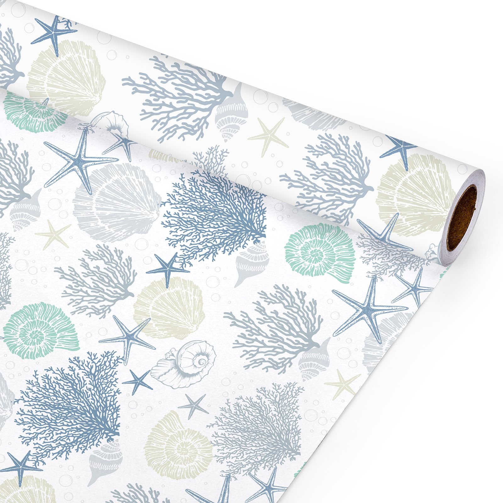 Ocean Wrapping Paper - Birthday Wrapping Paper For Boys Girls Kids With Cute Whales Dolphins Fishes, 6 Large Sheets Sea Blue Gift Wrap For Baby Shower, Folded Flat, 27 X 37 Inch