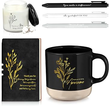Didaey 7 Pcs Back to School Teacher Gifts for Men Bulk Thank You for Being Awesome Journal Mug Candle Pens for Staff Nurse Coworker