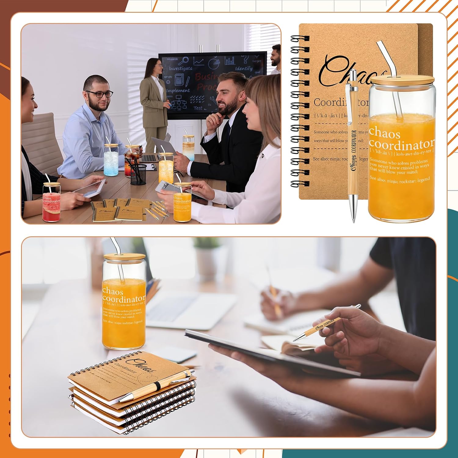 6 Set Employee Appreciation Gifts Bulk Chaos Coordinator Gifts Include Thank You Glasses Tumblers Coil Notebook Pen Boss Gifts for Coworker Manager Staff Women Men Office Inspirational Gift
