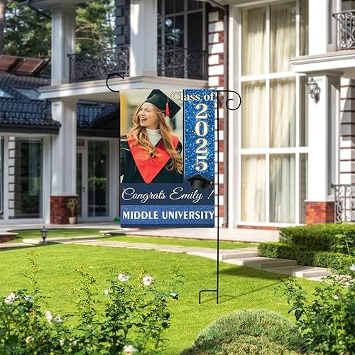 Miniatura 6 de Bandera de jardín de graduación personalizada con nombre e imagen, fabricada en Estados Unidos, 3 tamaños, letrero de graduación personalizado para