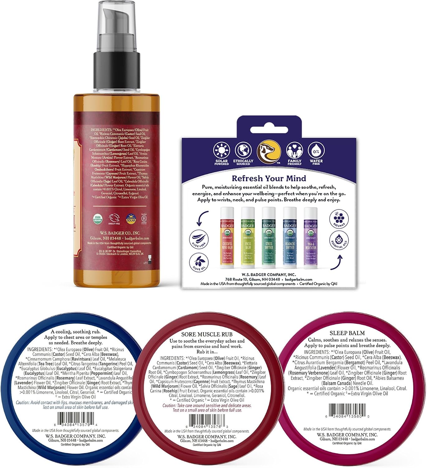 Badger Wellness & Aromatherapy Bundle - Sleep Balm w Lavender & Bergamot, Deep Tissue Massage Oil, Sore Muscle Rub, Aromatic Chest Rub, Aromatherapy Balm Stick Variety Pack - Certified Organic image 2