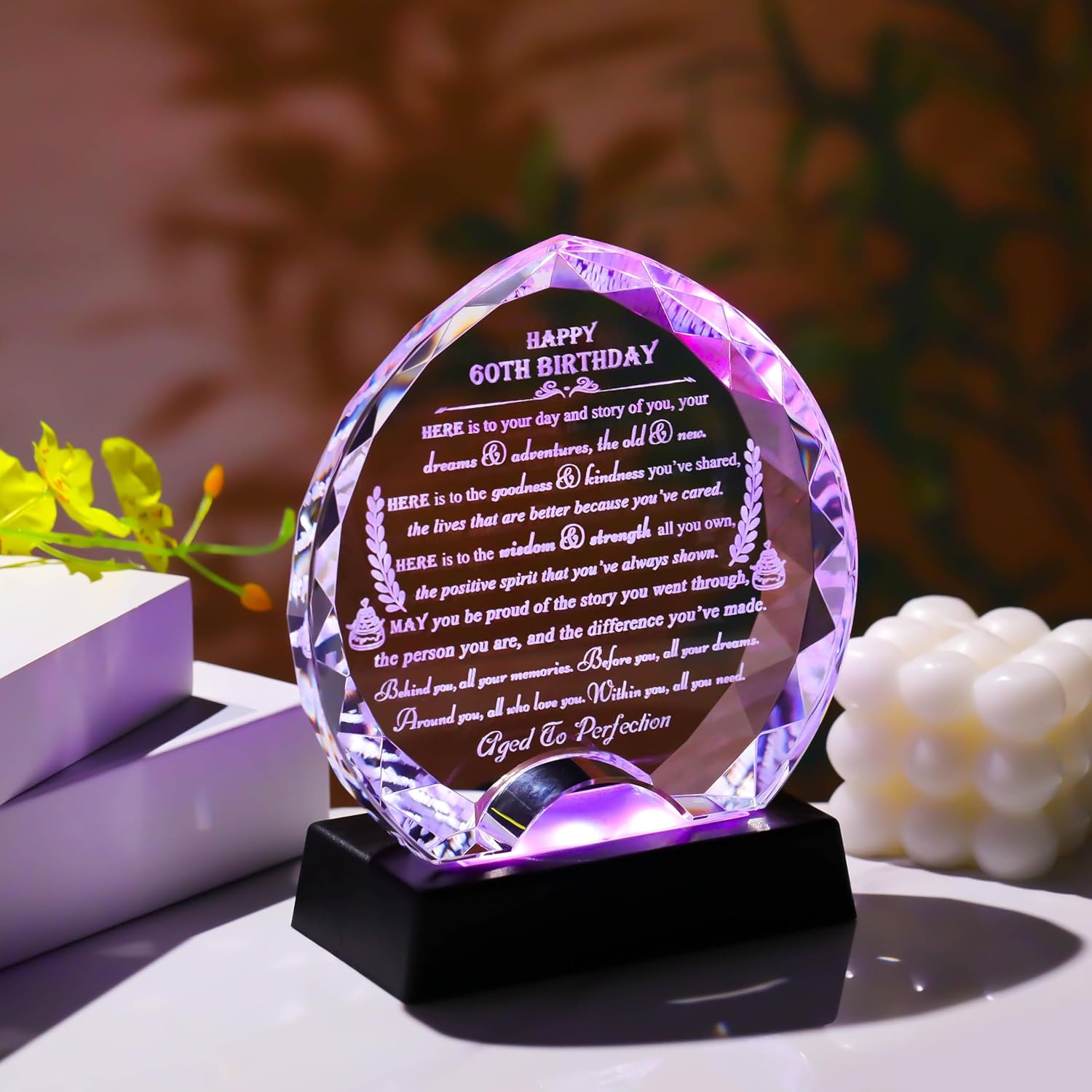 60th Birthday gifts for Women Men with Led Light - Crystal Heart Gifts Personalized 1966 60 Year Old Birthday Present For Her Him - Happy 60th Birthday Gifts Ideas For Mom Dad Unique - Image 5