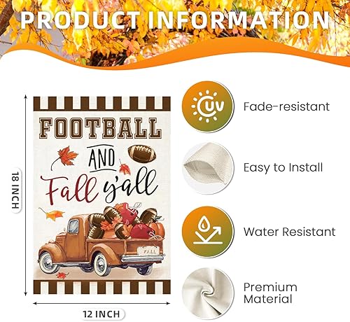 Miniatura 6 de Banderas de jardín de otoño de Acción de Gracias de bienvenida para decoraciones exteriores, camión de fútbol y otoño con hojas de arce, bandera de