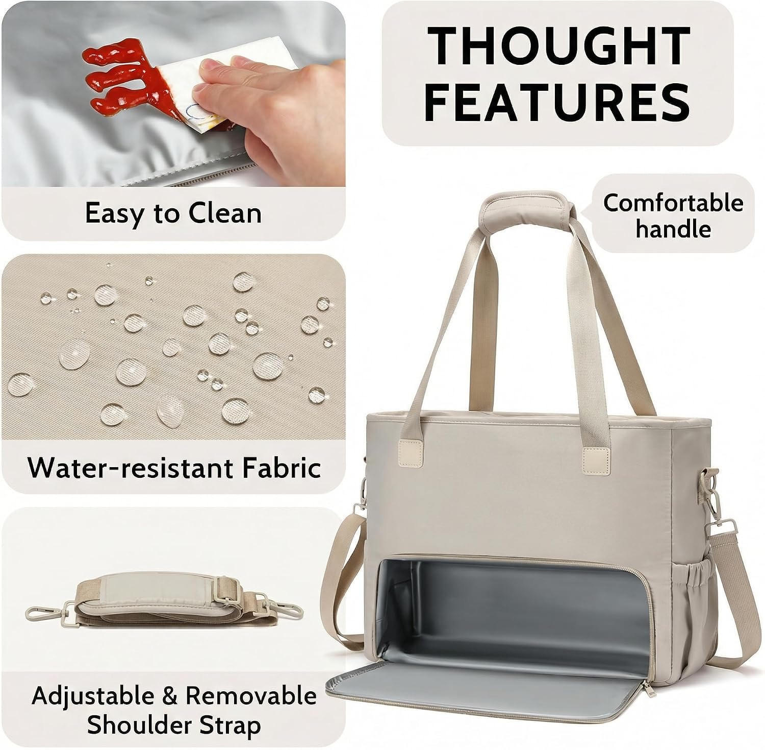 Lunch Tote Bag for Women with 15.6" Laptop Compartment, Work Tote Bag with Insulated Lunch Compartment, Large Casual Polyester Handbag Lunch Bags for Nurse, Teacher, Office, Travel, Beach, Khaki