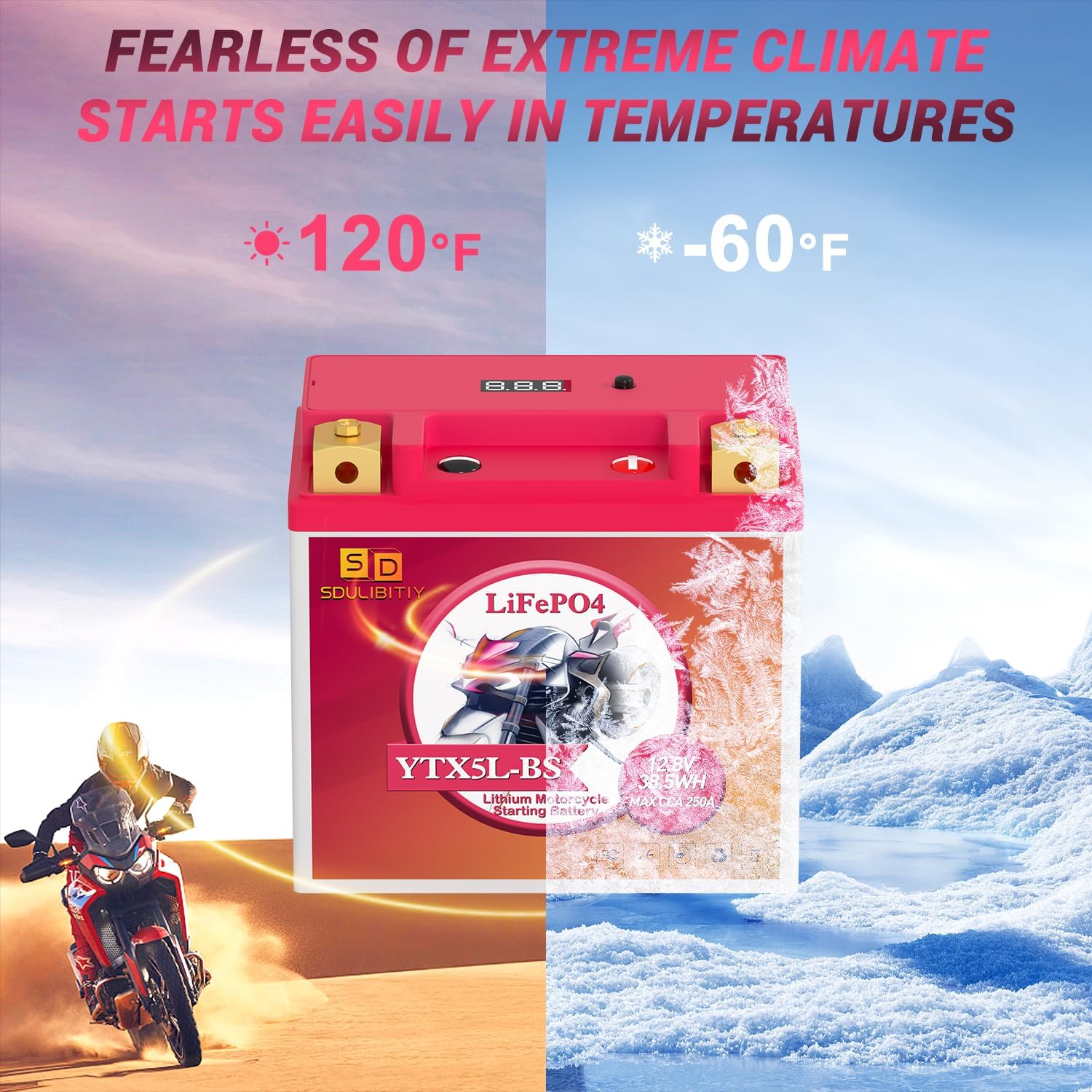 YTX5L-BS Lithium Motorcycle Battery LiFePO4 Powersport 12.8V 3Ah 250CCA Replacement Motorcycle, ATV, UTV, Scooter, 4 Wheeler