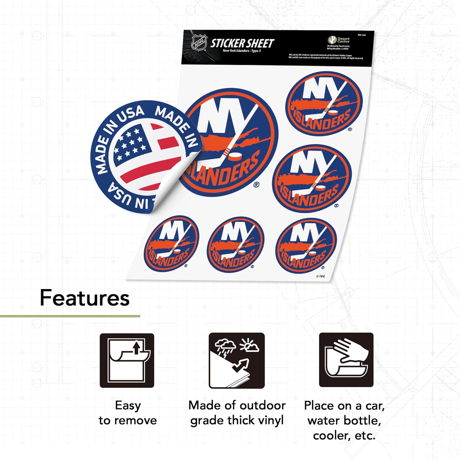 Desert Cactus New York Islanders Sticker Team NHL National Hockey League Vinyl Decal Laptop Water Bottle Car Scrapbook (Type 3 - Main Logo) - Image 3