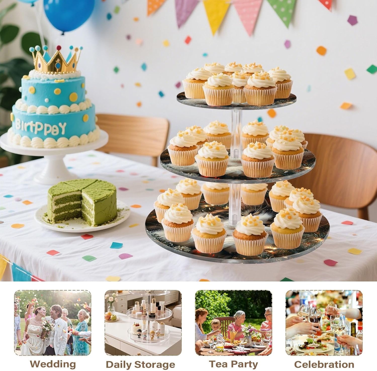 3 Tier Cupcake Stand Cat Colored Balls Acrylic Tower Tiered Tray Stand for Wedding Birthday Party Decoration