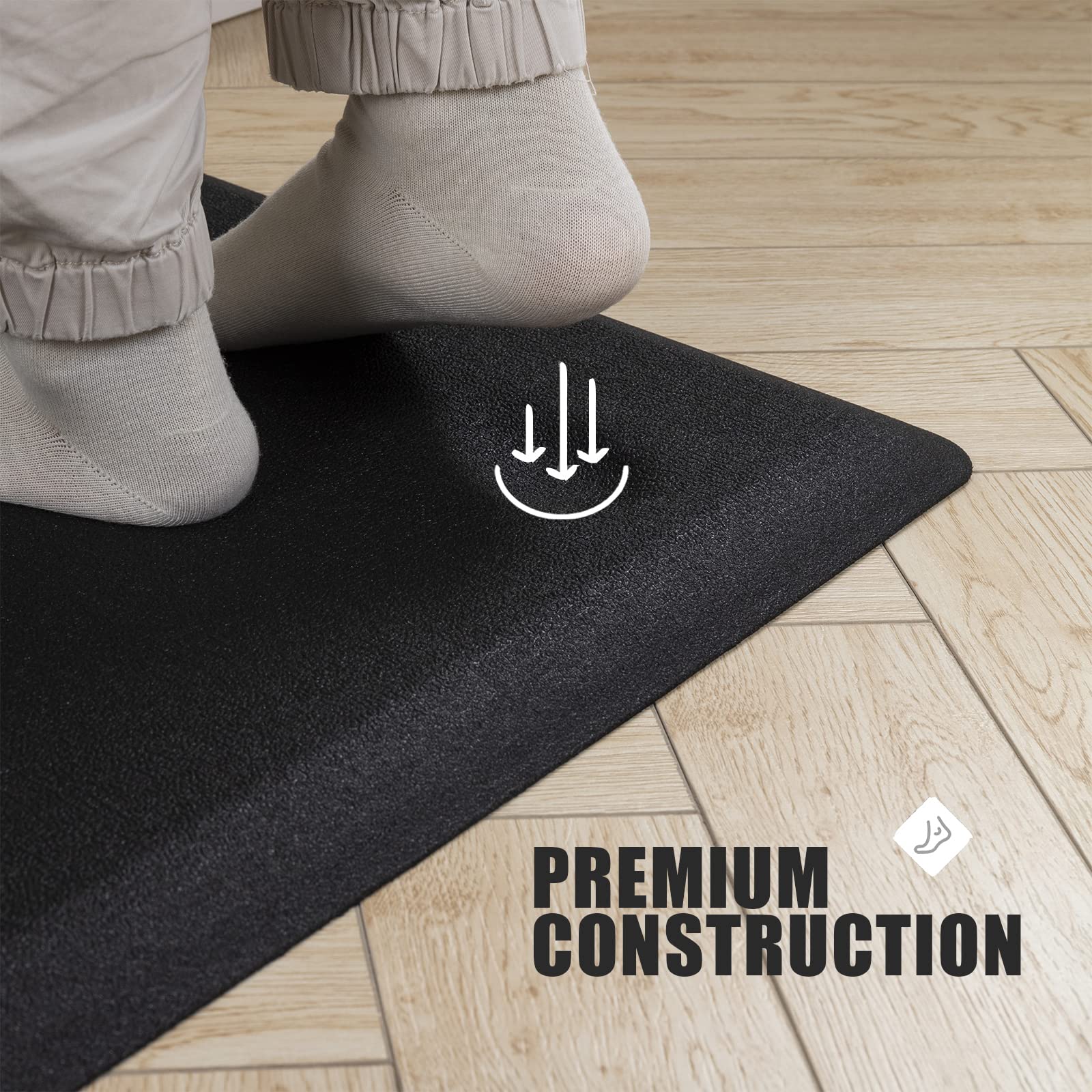 Carvapet antypoślizgowy dywan kuchenny mata przeciwzmęczeniowa grubość 20MM chodnik kuchenny pianowe maty do stania PVC wodoodporny dywan do chodzenia mata kuchenna mata podłogowa (czarny, 44x99cm)
