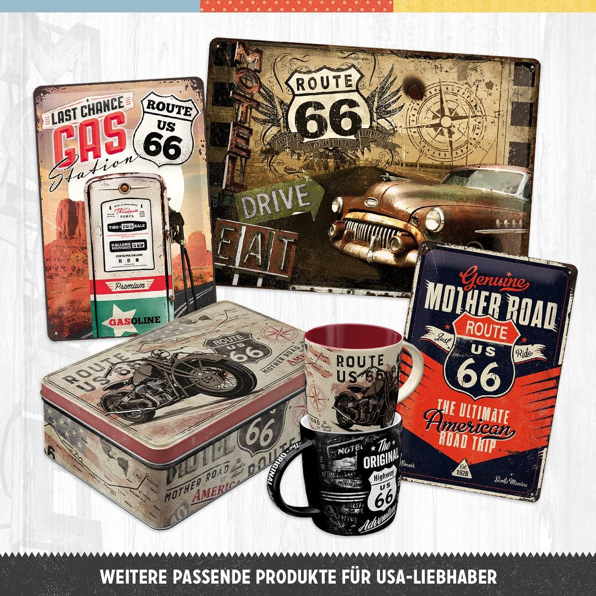Nostalgic-Art US Highways - Route 66 Bike Map - Gift idea for USA fansRetro Tin SignMetal PlaqueVintage design for decoration20 x 30 cm