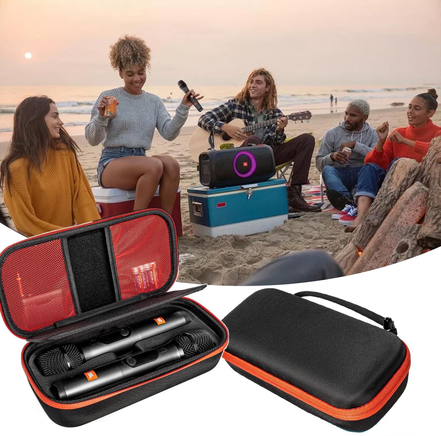 Rangement EVA pour microphone,microphone de transport, avec des espaces intérieurs séparés,pour JBL PartyBox/SENNHEISER microphone sans fil,microphones rechargeables,sac de voyage,housse de protection