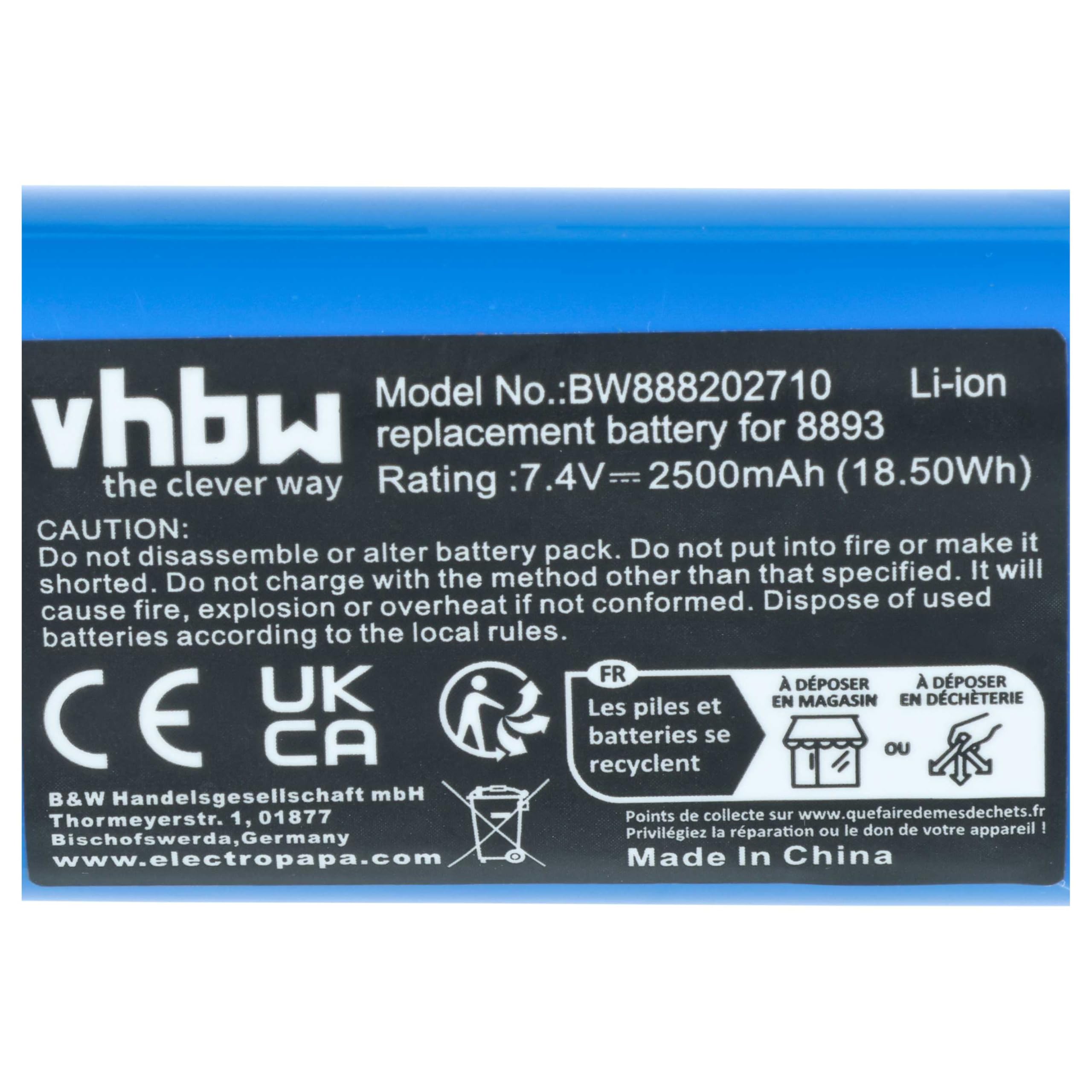vhbw Akku Ersatz für Gardena 08894-00, 08894-00.640.00, 08894-00.641.00, BF14405 für Elektrowerkzeug (2500 mAh, Li-Ion, 7,4 V)