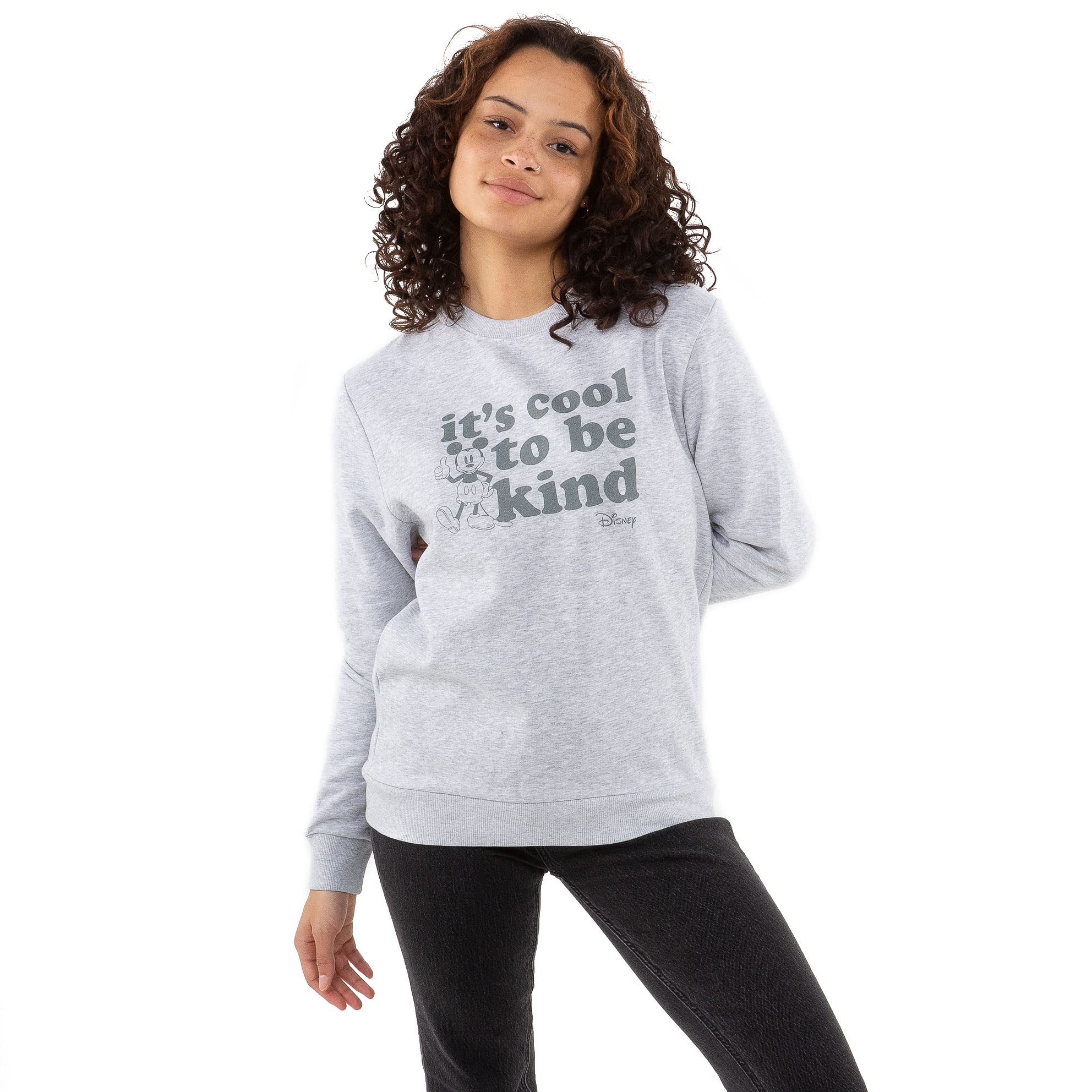 Disney Women's Mickey Kind Sweatshirt, Grey Heather, Large
