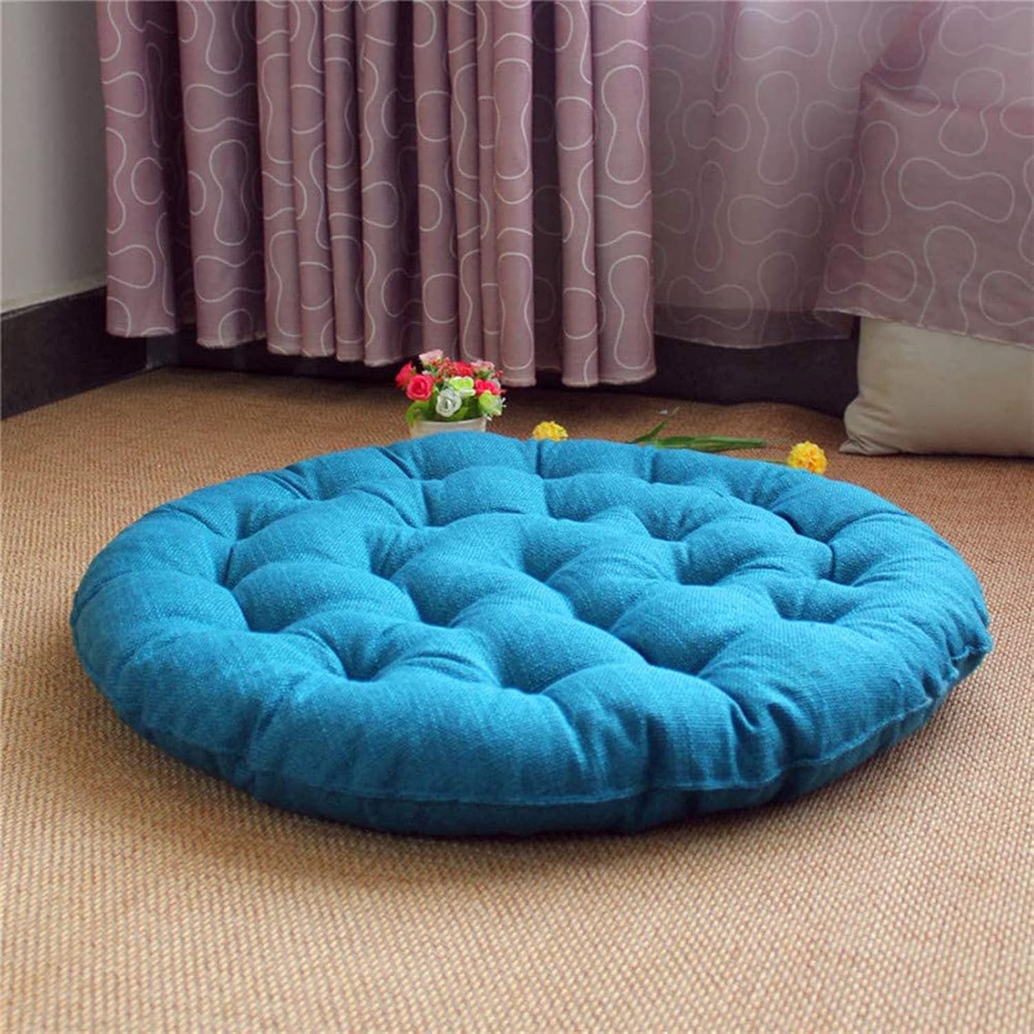 Large Linen Tatami Floor Pillow,Japanese Round Futon,Thicken Tufted Cotton Seat Cushion,Solid Color Floor Cushion,Yoga Meditation Cushion Balcony Outdo(Size:100x100cm(39.4x39.4inch),Color:Coffee)