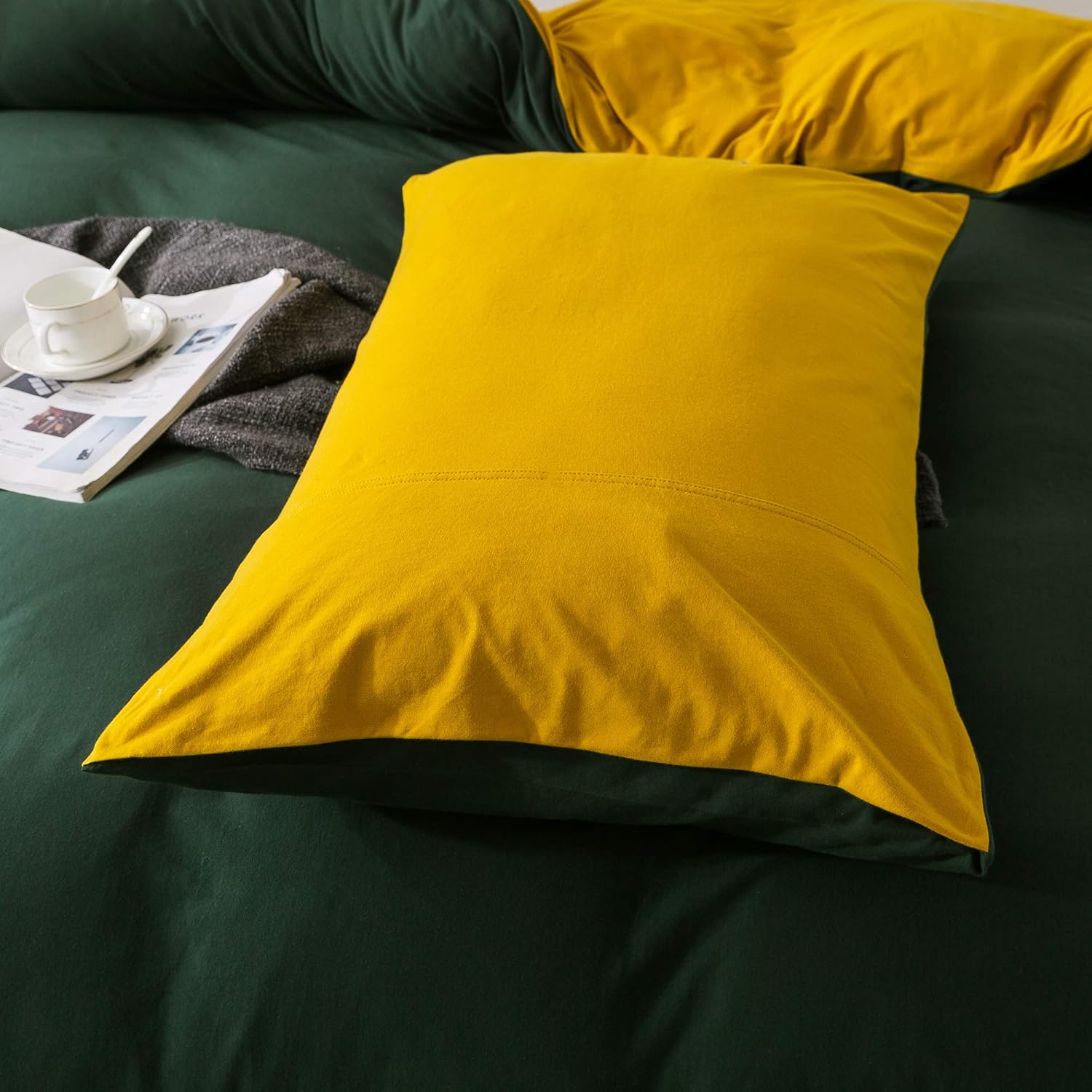 70% оƒƒ Dіѕсоunt Household 3-Piece Duvet Cover Queen, 100% Jersey Knit Cotton Duvet Cover, Ultra Soft and Easy Care, Simple Style Bedding Set (Dark Green and Yellow, Full/Queen) Gеt Sресіаl Prісе Household 3-Piece Duvet Cover Queen, 100% Jersey Knit Cotton Duvet Cover, Ultra Soft and Easy Care, Simple Style Bedding Set (Dark Green and Yellow, Full/Queen)