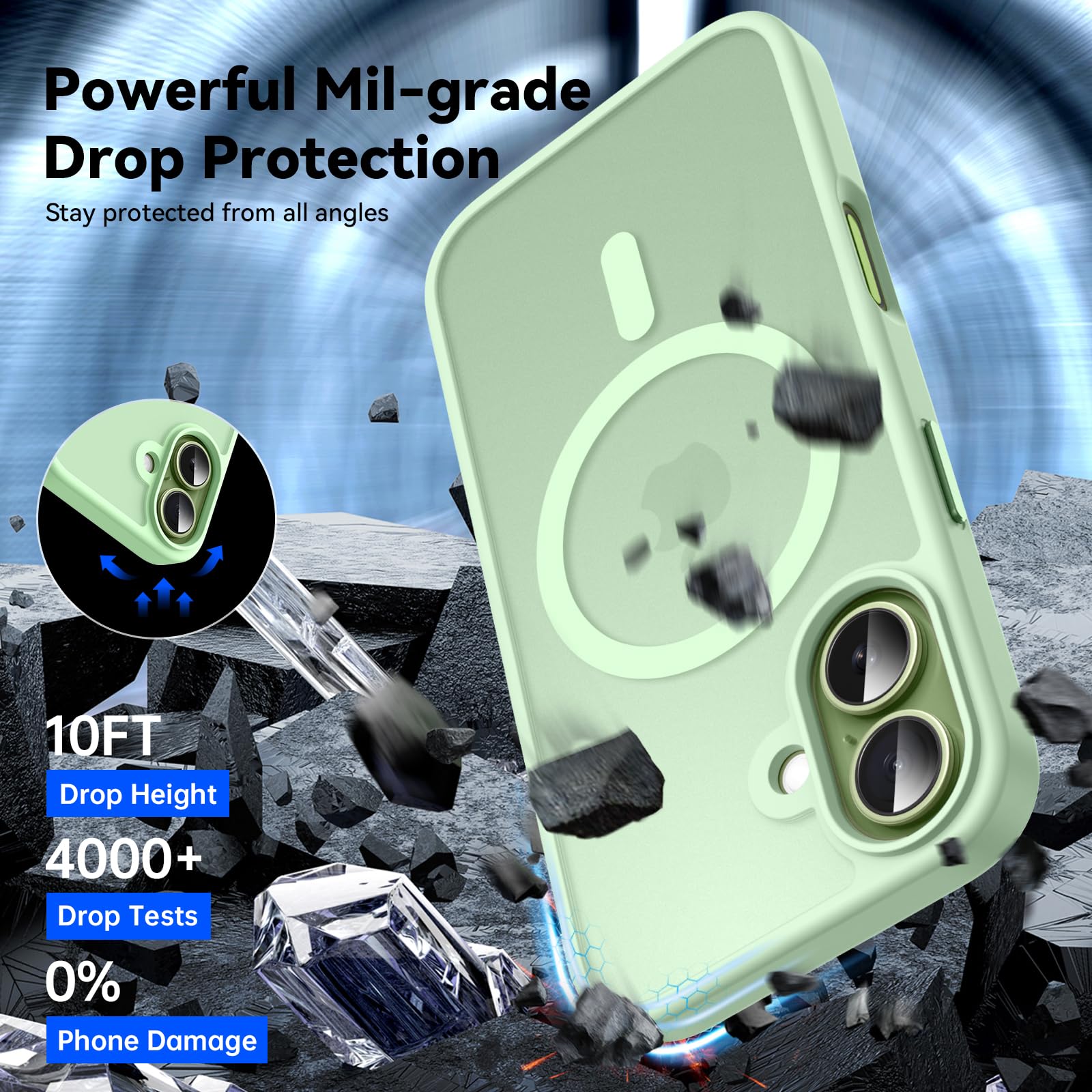 Natiiozie Magnetica Cover Compatibile con iPhone 17 Compatibile con MagSafe Custodia Traslucida Opaca Posteriore, Anti-impronta Resistente ai Graffi Protettiva Case Verde chiaro