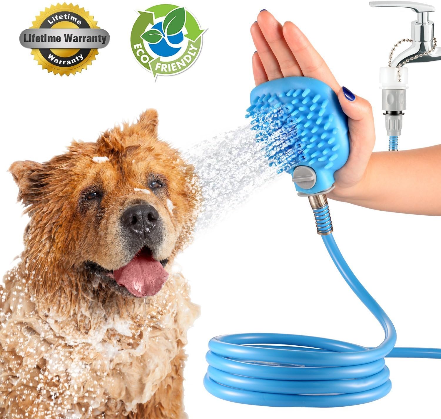 Pet Shower Sprayer| Dog Shower Sprayer and Scrubber in-One of a Pet Bathing Tool , Adjustable Handhold,Indoor and Outdoor Compatible, with 2 Faucet Adapter Pet Grooming and Washing Tool