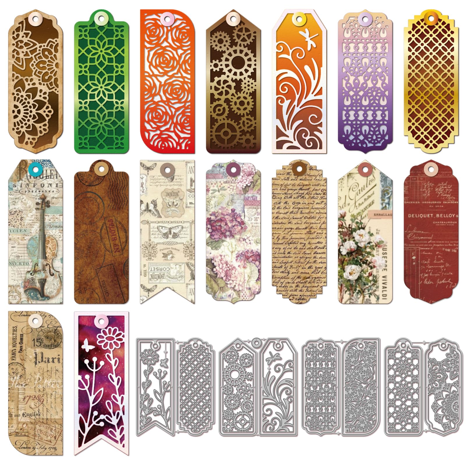 GLOBLELAND Hollow Label Bookmark Cutting Dies for Card Making Flowers Label Metal Die Cuts Tag Cutting Dies Templates for Scrapbooking Journal Embossing Paper Craft Decor โ image 1