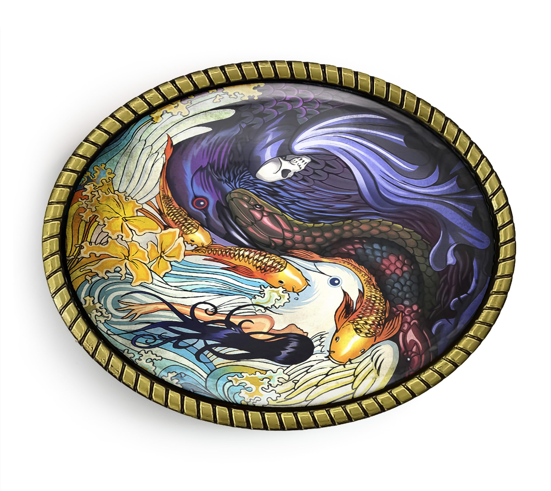 Yin Yang Belt Buckle - Good n Evil Tattoo Art Handmade Artisan Buckle (Antique Gold)