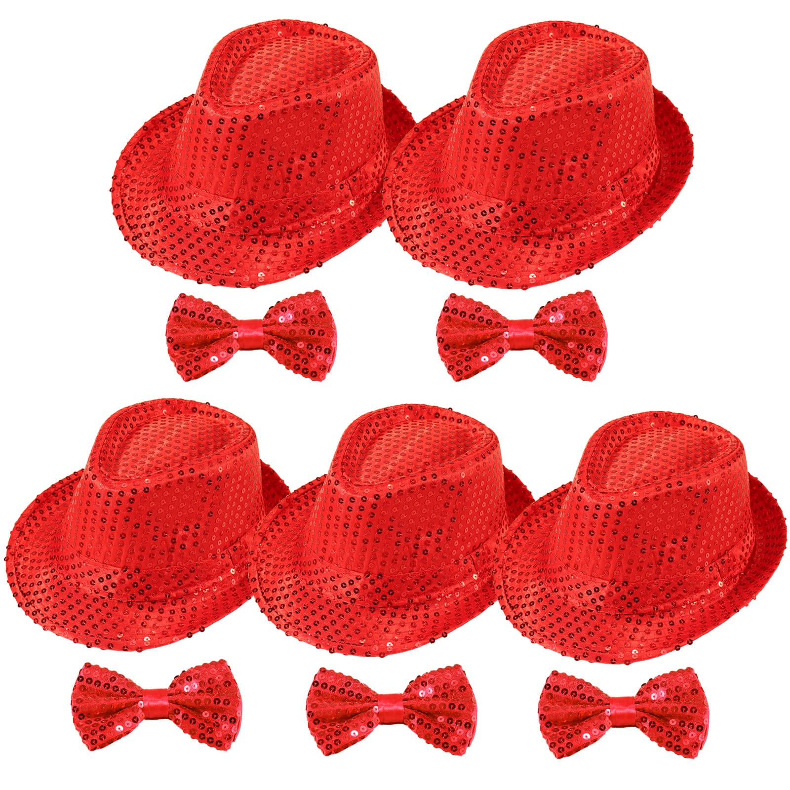 Elfcool 10 Pcs Sequin Fedora Hat for Men Women Sequin Bow Ties Set Bling Retro Dance Jazz Cap Funky Party Costume Fedora