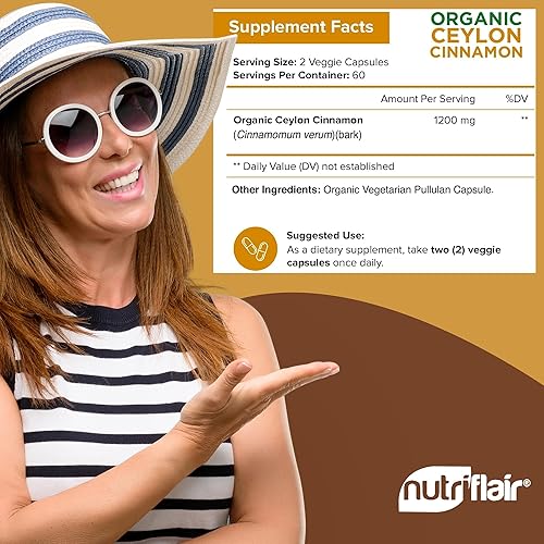 Miniatura 5 de Canela de Ceilán orgánica certificada NutriFlair 1200miligramos por porción 120cápsulas