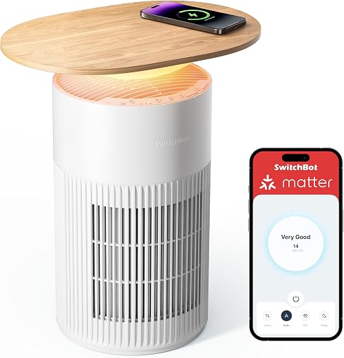 SwitchBot Luchtreiniger Met App-Bediening En Nachtlampje, CADR 400mÂ³/h Tot 83ã¡, HEPA-Filter Verwijdert 99.97% Schimmel, Stof, Pollen, 20dB Slaapmodus, Huisdiermodus Voor Gezinnen Met Huisdieren