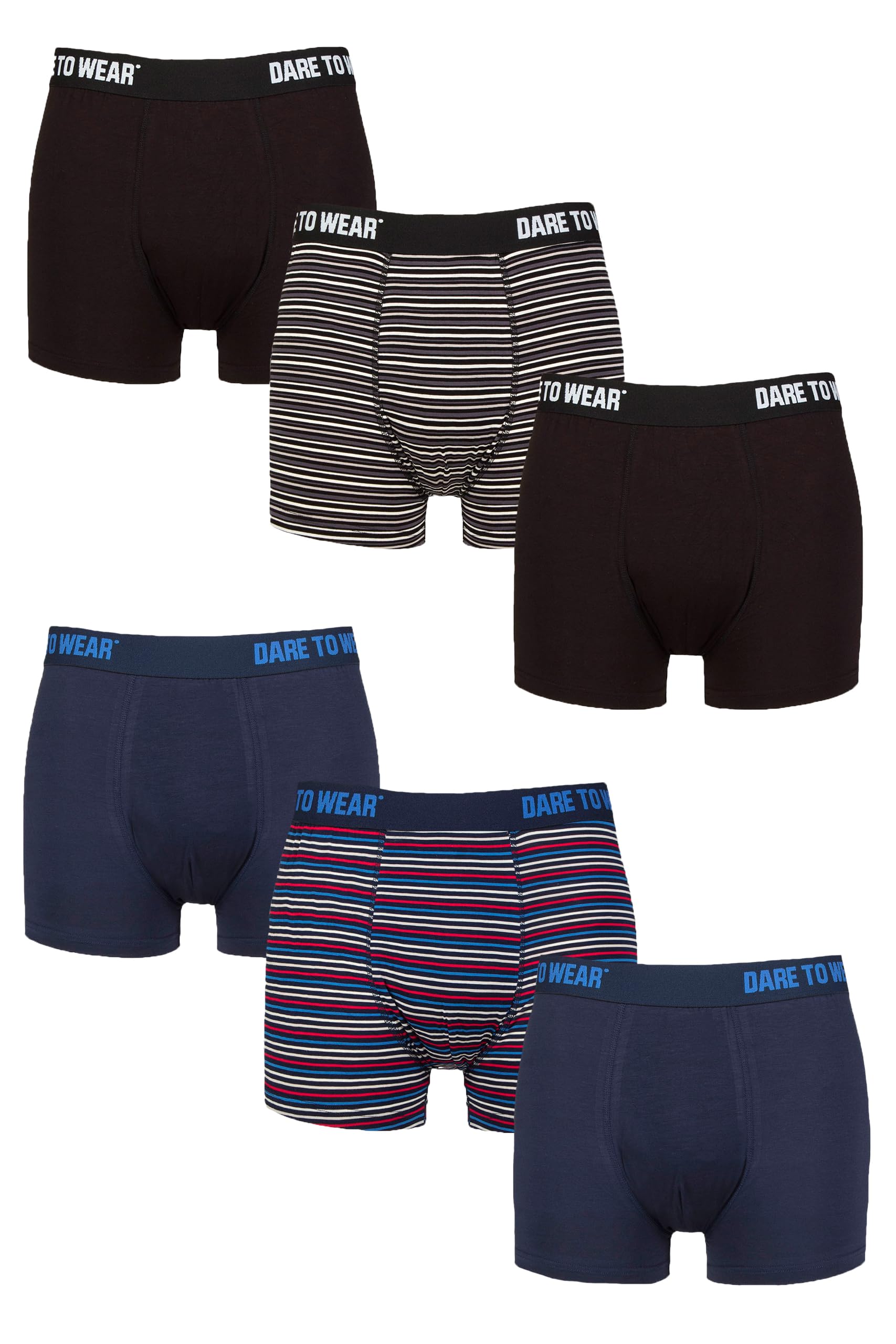 SockShop Dare to Wear Trunks - Mens Bamboo Plain and Striped Patterned Underwear in a 6 Pair Multipack (UK, Alpha, M, Regular, Regular, Black Navy)
