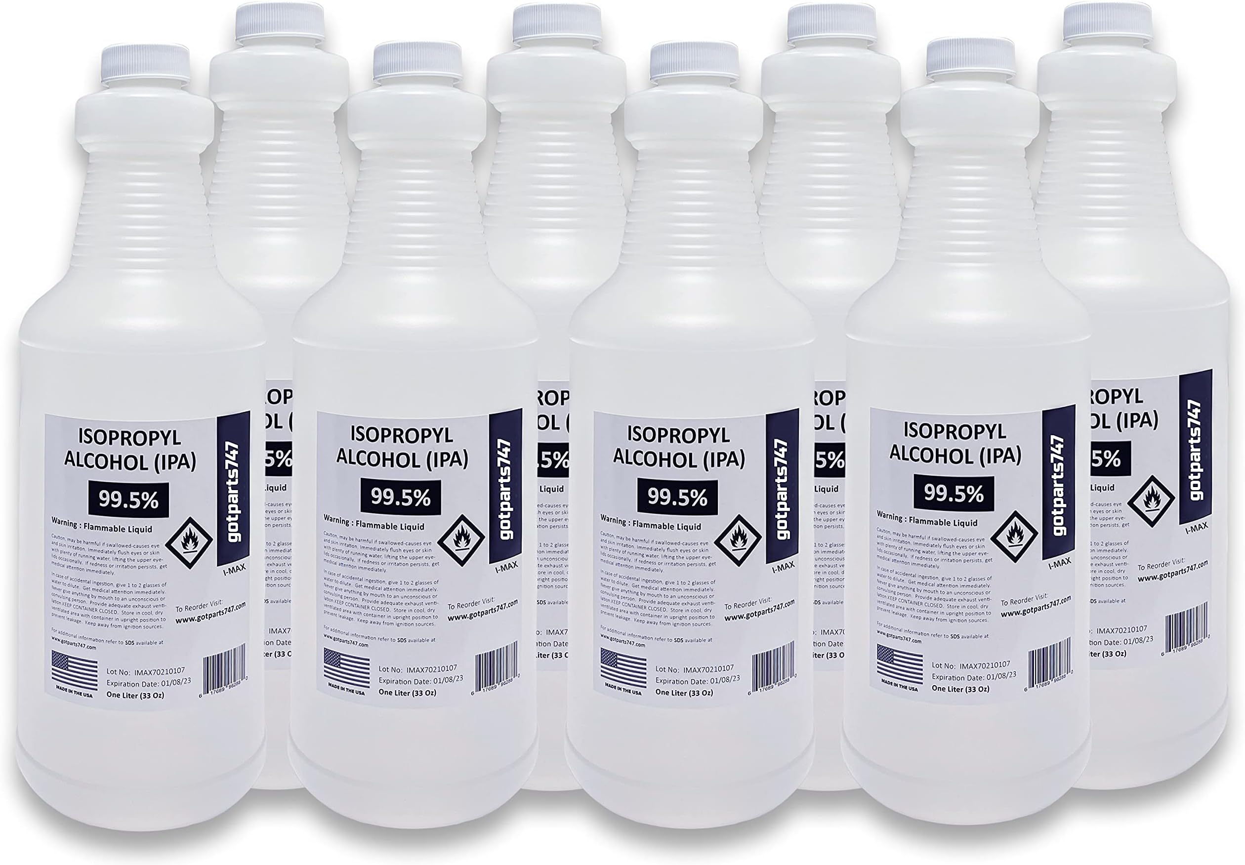USP Grade Isopropyl Alcohol 99.5+% - 8 x 1000 ml - More Than 2 Gallons - 8 Liters of High Purity IPA 99.5% - Made in USA
