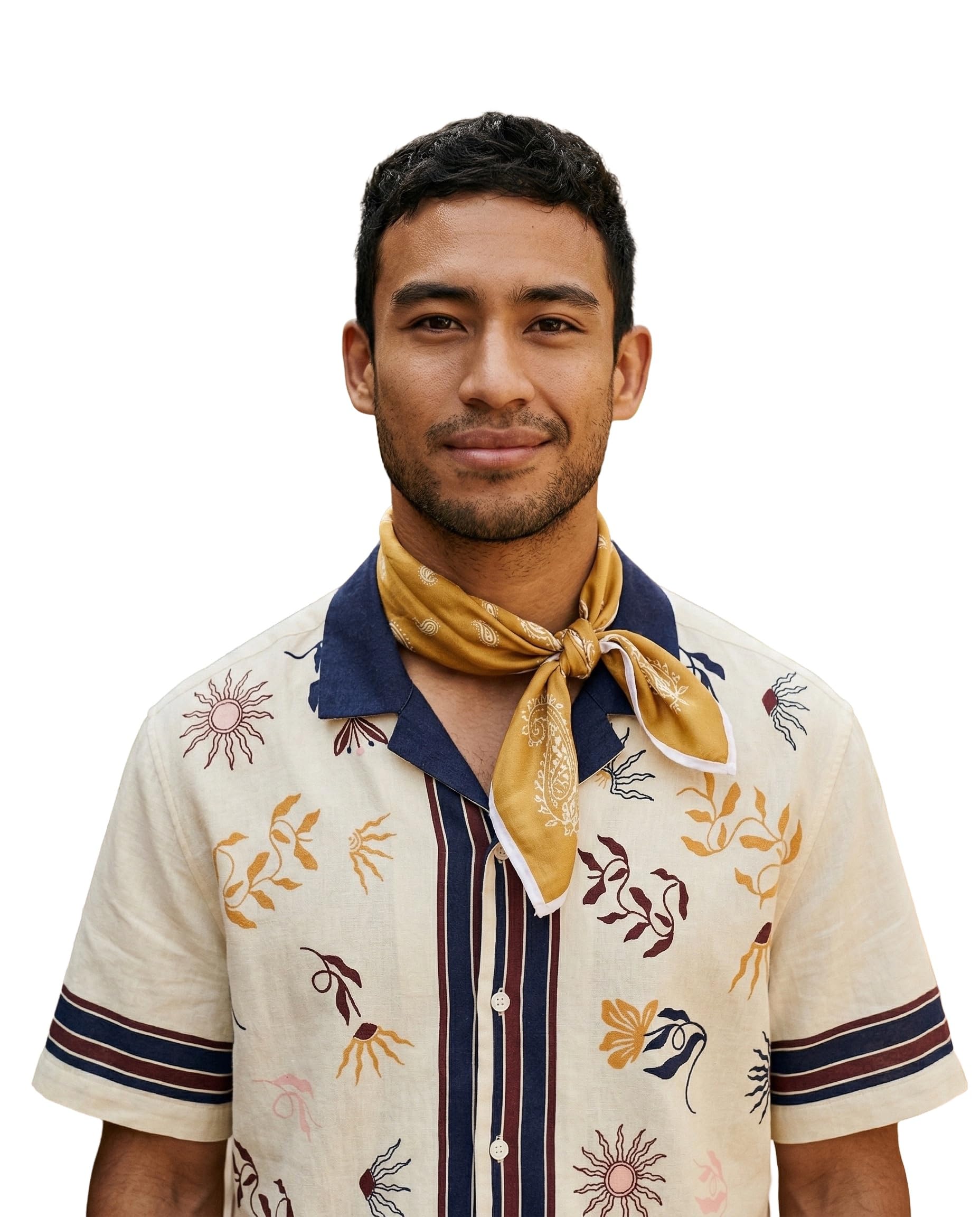 Mustard Paisley Digital Print Cotton Square Scarf For Men | Designer Printed Bandana-image-43