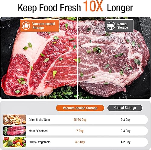 Miniatura 6 de Máquina selladora al vacío de alimentos de 90 Kpa, selladora al vacío de precisión para alimentos con cortador integrado y almacenamiento integrado,