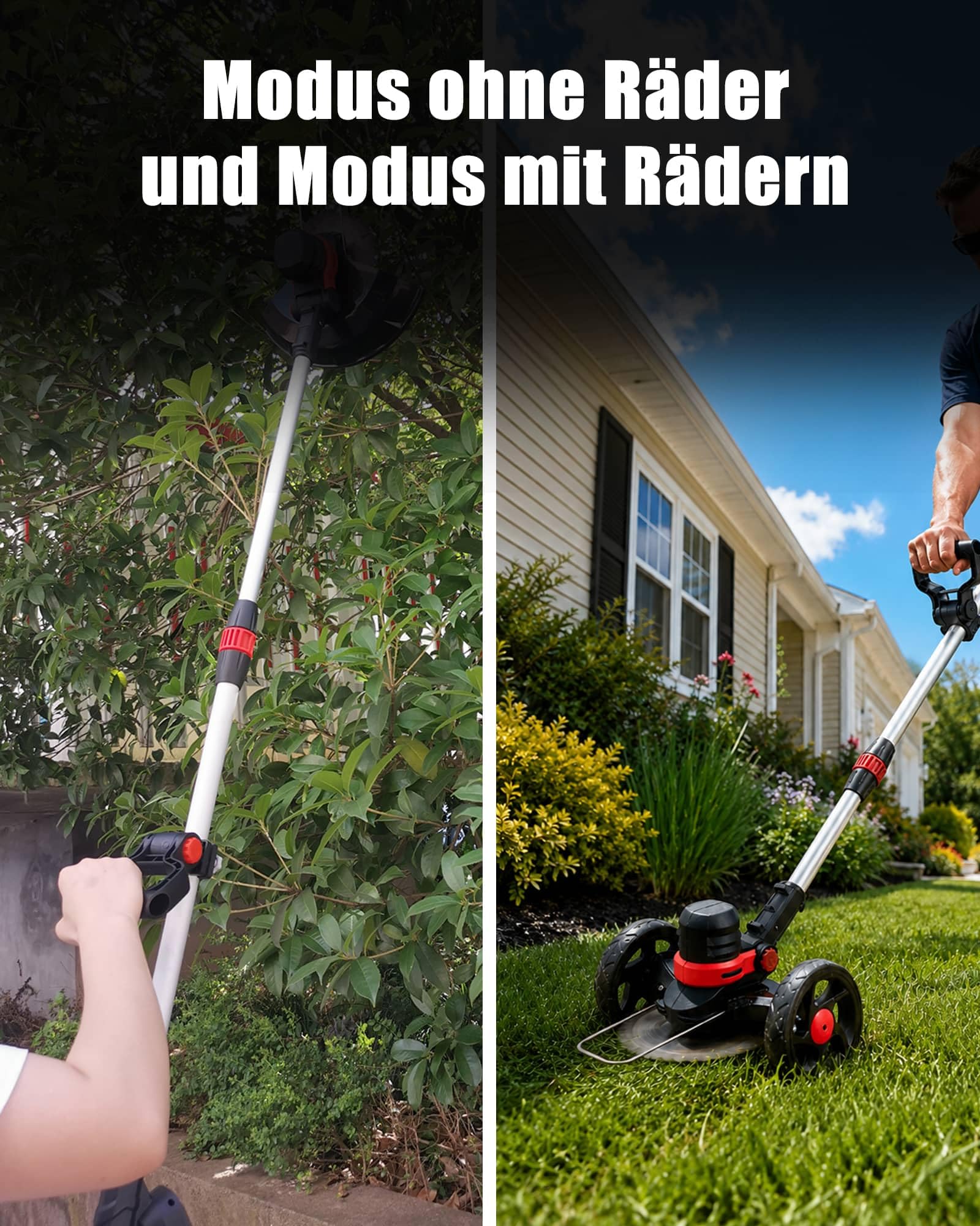 Rasentrimmer mit Akku für Makita Rasentrimmer mit Unkrautbürste BRUSHLESS | ∅30cm Freischneider Akku Rasentrimmer mit Messer, Rädern, 160CM Unkraut Entferner Gerät, Garten Grass Rasenkantenschneider