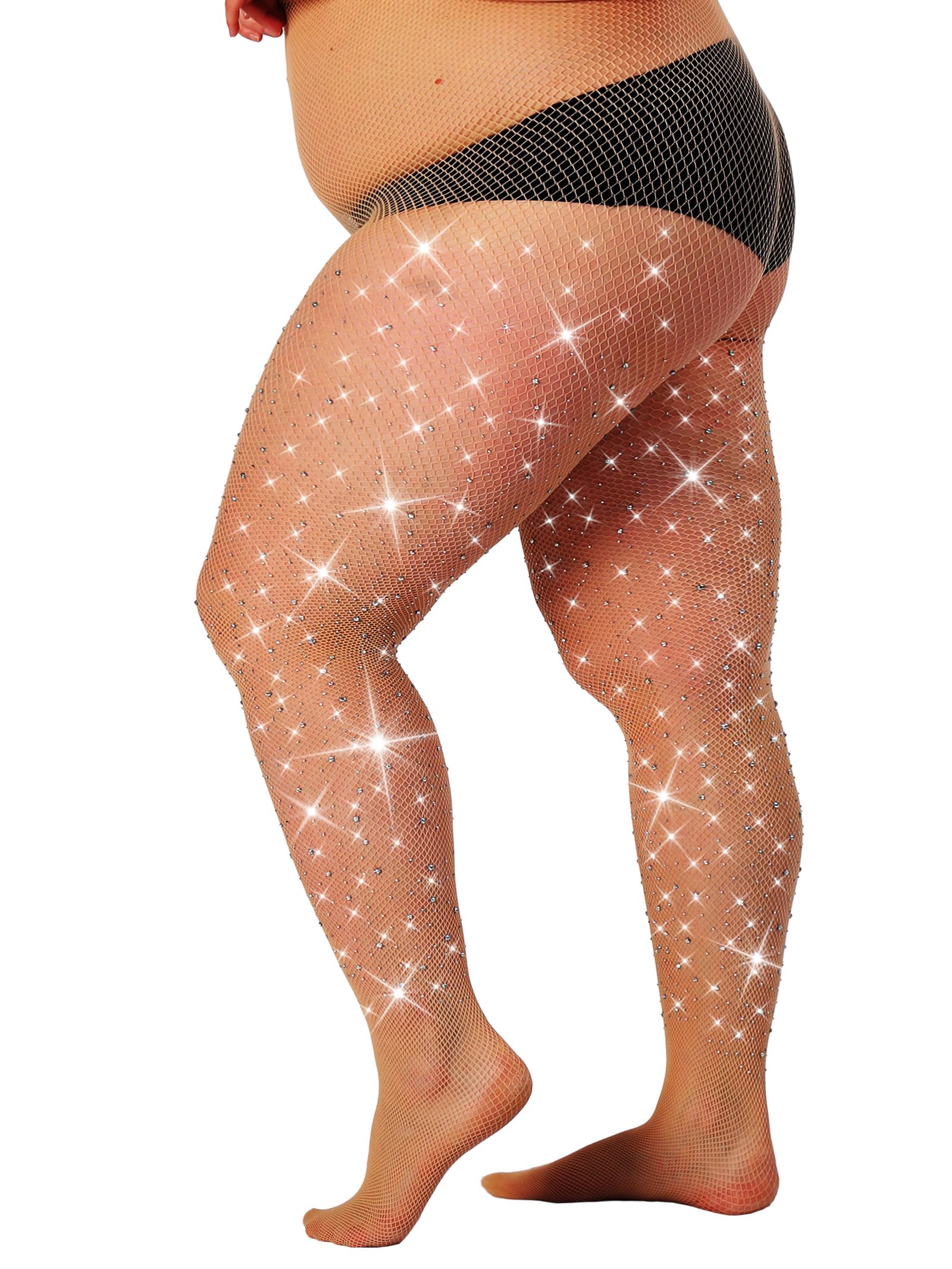 SUREPOCH Powerhouse Sturdy Radiant Rhinestone Fishnet Stockings, Plus Size Tights Club Outfits for Women