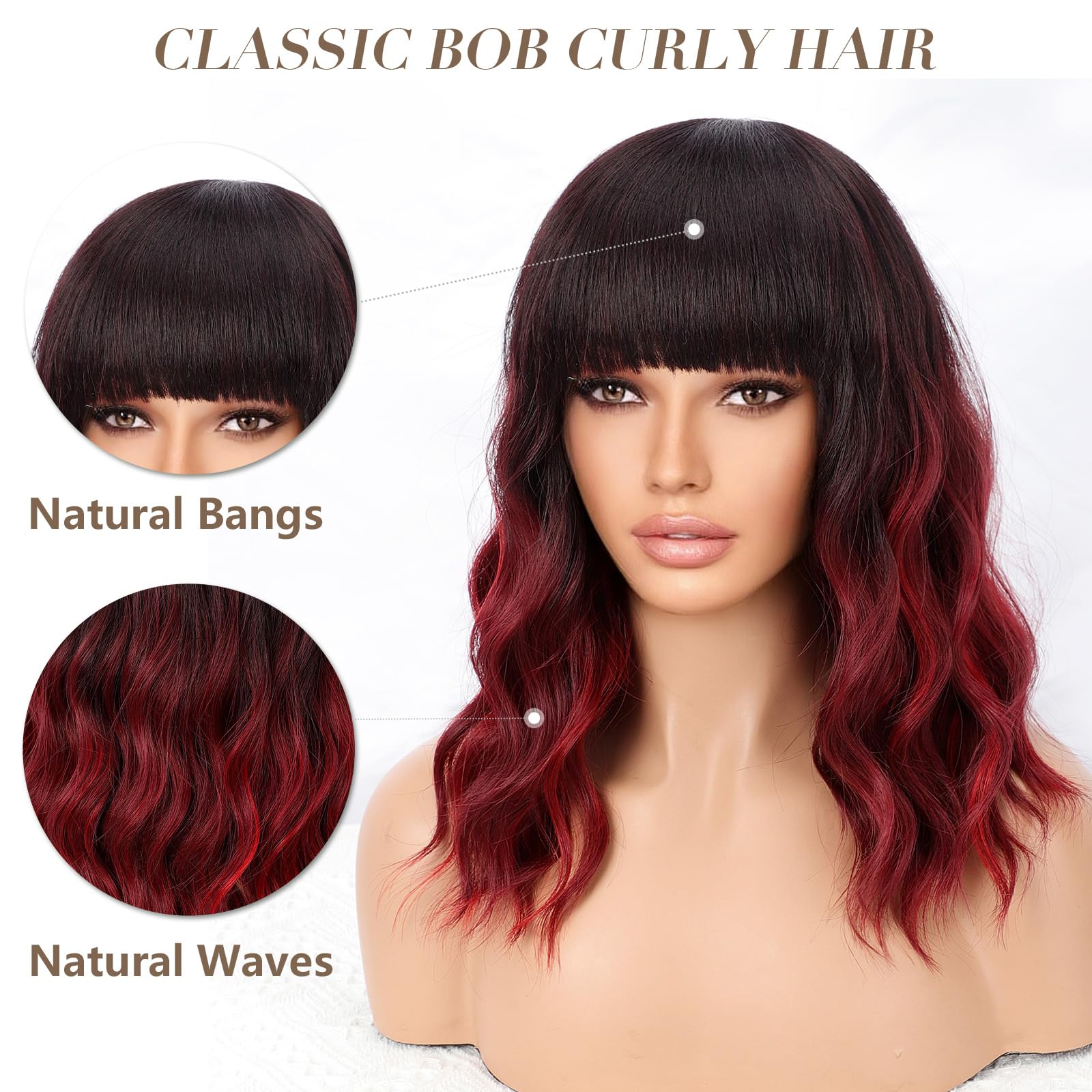 Amazon.com : Nnzes Ombre Red Wig with Bangs for Women Bob 