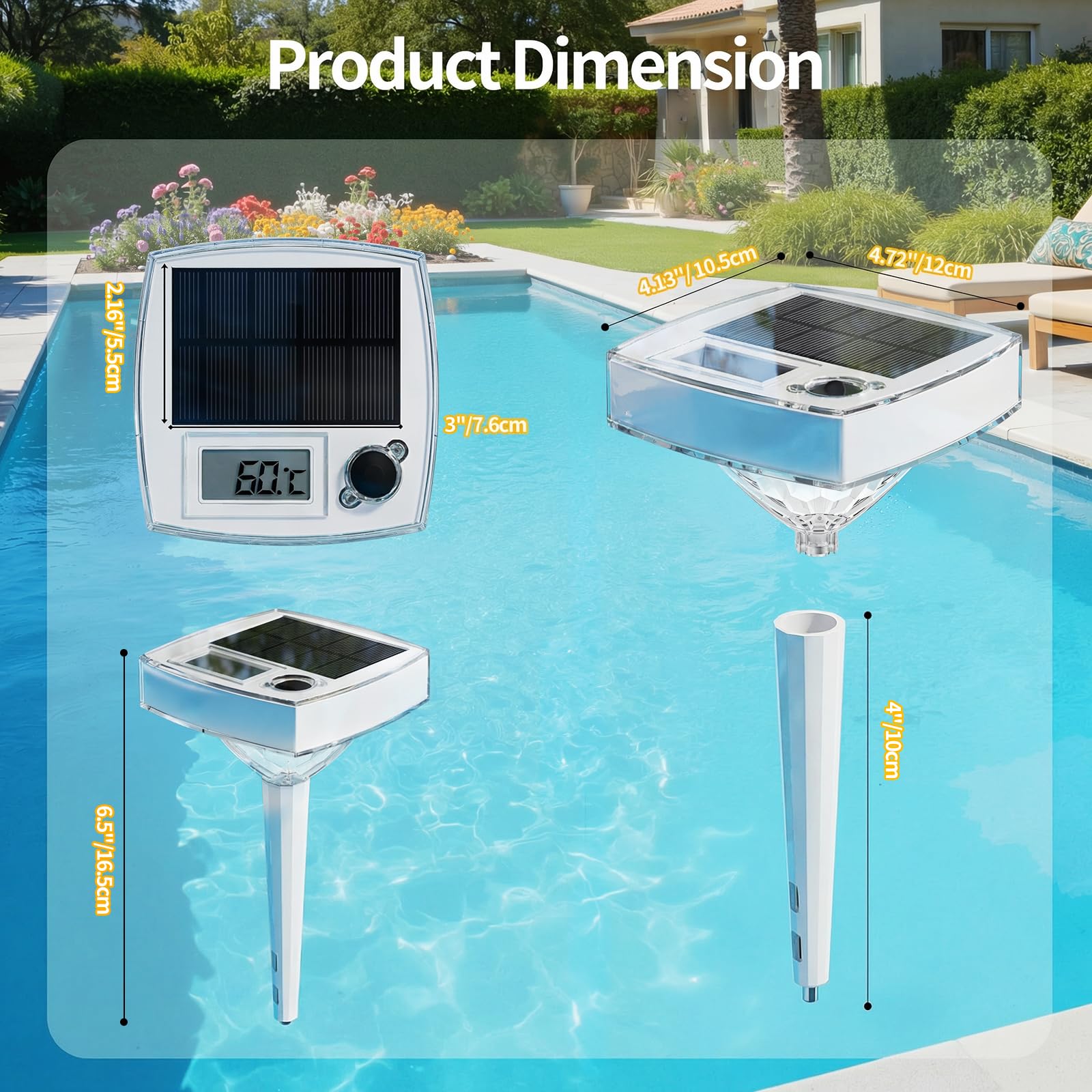 Termometro per Piscina Solare senza Batterie – Galleggiante Digitale con Grande LCD e Luci LED RGB, Impermeabile IP68, Misuratore di Temperatura per Jacuzzi, Spa e Piscina